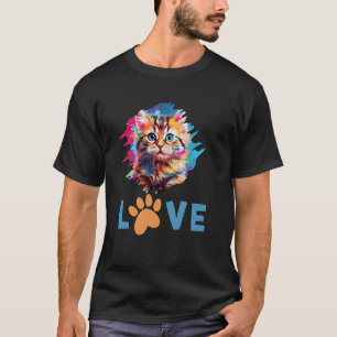T-shirt Chat Arc-en-Ciel Aquarelle Réaliste Peinture de Ch