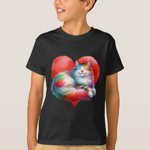 T-shirt Chat arc-en-ciel mignon câlinant coeur Kitty amour