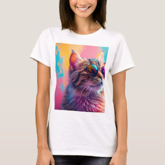 T-shirt "Chat arc-en-ciel psychédélique avec lunettes de s