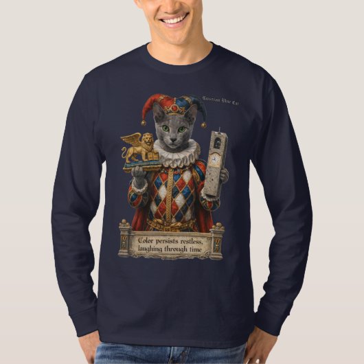 T-shirt Chat Arlequin Bleu Russe (Devant)