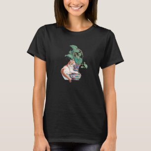 T-shirt Chat Art Nouveau assis à côté d'une plante en pot