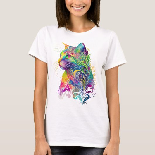 T-SHIRT CHAT ASSIS ABSTRAIT COLORÉ (Devant)