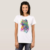 T-SHIRT CHAT ASSIS ABSTRAIT COLORÉ (Devant entier)