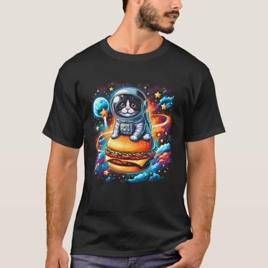 T-shirt Chat Astronaut Avec Cheeseburger Des Tenues Drôle  (Devant)