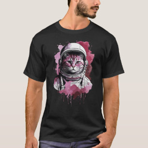 T-shirt Chat astronaute à l'aquarelle rouge