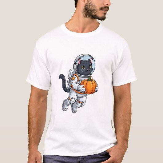 T-shirt Chat Astronaute avec Citrouille (Devant)
