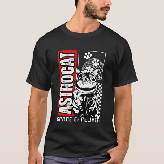 T-shirt Chat astronaute, Chat spatial, Chat humoristique, (Devant)