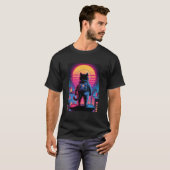 T-shirt Chat Astronaute Cité Coucher de Soleil Rétro Synth (Devant entier)