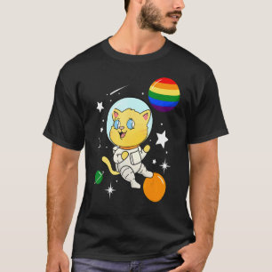 T-shirt Chat Astronaute Dans L'espace Gay Pride Lgbt Drape