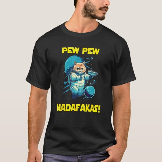 T-shirt Chat astronaute de l'espace Pew Madafakas British (Devant)