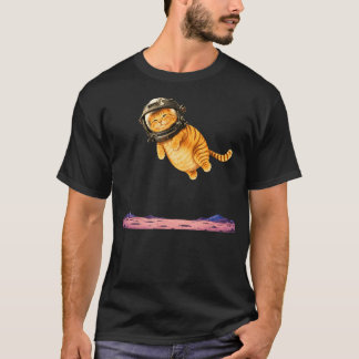 T-shirt Chat astronaute drôle en apesanteur flottant rose