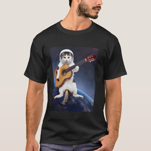 T-shirt Chat astronaute flottant dans l'espace jouant de l (Devant)