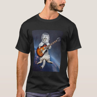 T-shirt Chat Astronaute Flottant dans l'Espace Jouant du G