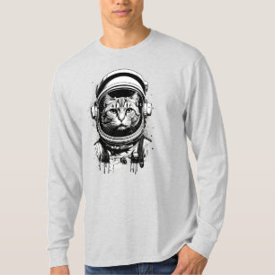 T-shirt Chat astronaute noir et blanc