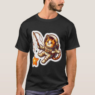 T-shirt Chat astronaute rétro pêchant des étoiles