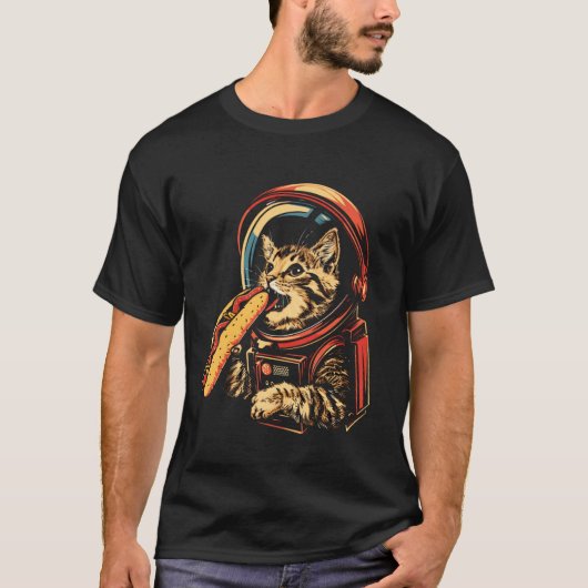 T-shirt Chat astronaute spatial mangeant un hotdog drôle (Devant)