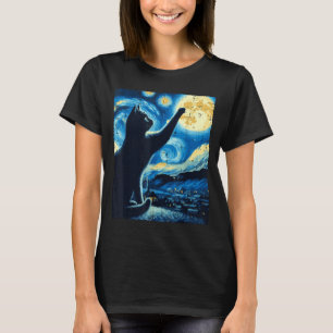 T-shirt Chat Atteignant Lune Nuit Étoilée Drôle Kitten Hom