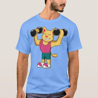 T-shirt Chat au bodybuilding avec haltères