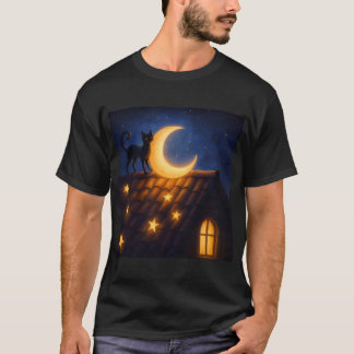 T-shirt Chat au Clair de Lune sur Toit Étoilé