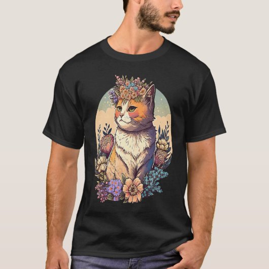 T-shirt Chat au couronne de fleurs 3 (Devant)