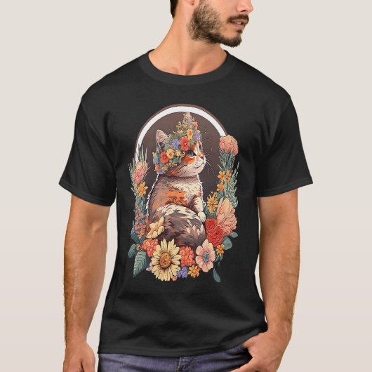 T-shirt Chat au couronne de fleurs 5 (Devant)