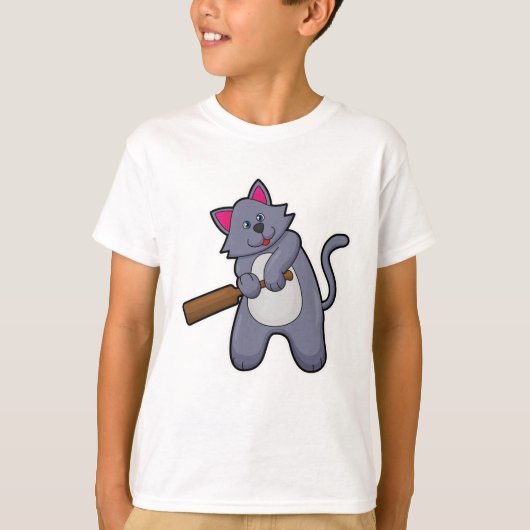T-shirt Chat au cricket avec chauve-souris de cricket (Devant)