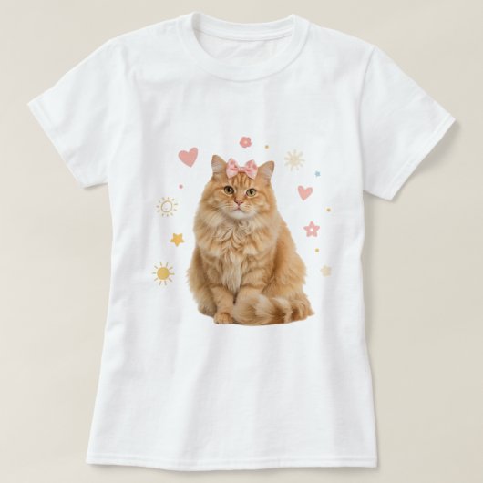 T-shirt Chat au gingembre à pâte molle avec chou rose (Design devant)