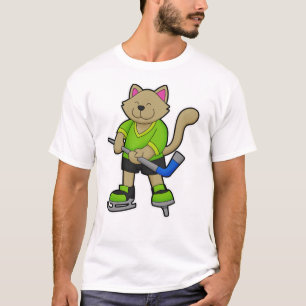 T-shirt Chat au hockey sur glace avec bâton de hockey sur