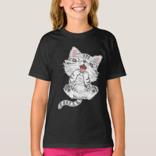 T-shirt Chat au trait esquisse texturée se toilettant les