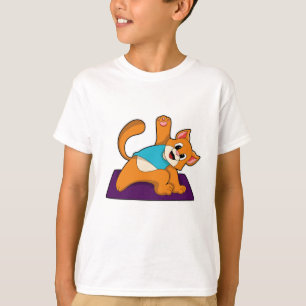 T-shirt Chat au Yoga avec tapis de Yoga