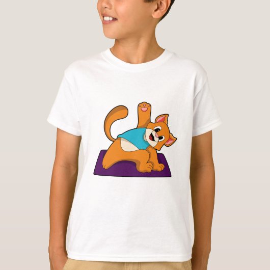 T-shirt Chat au Yoga avec tapis de Yoga (Devant)