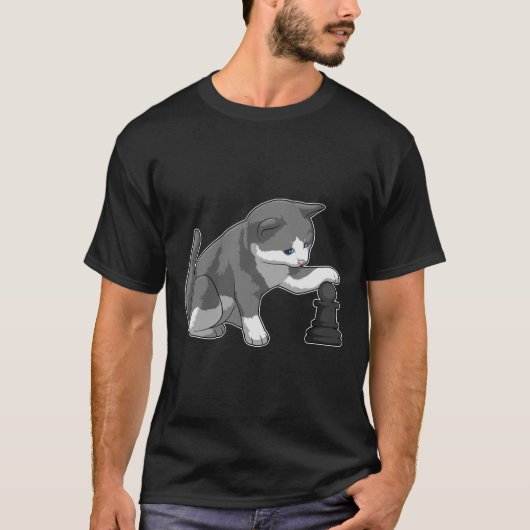 T-shirt Chat aux échecs avec pièce d'échecs Évêque (Devant)