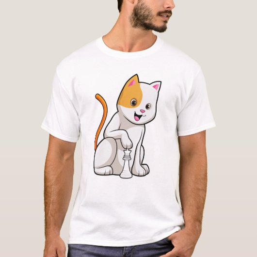T-shirt Chat aux échecs avec pièce d'échecs Pawn (Devant)