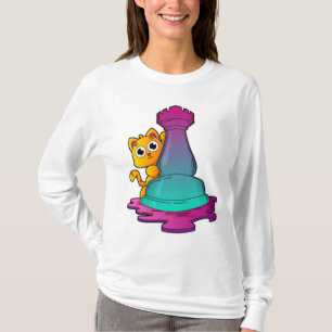 T-shirt Chat aux échecs avec pièce d'échecs Roche