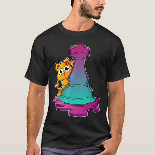 T-shirt Chat aux échecs avec pièce d'échecs Roche (Devant)