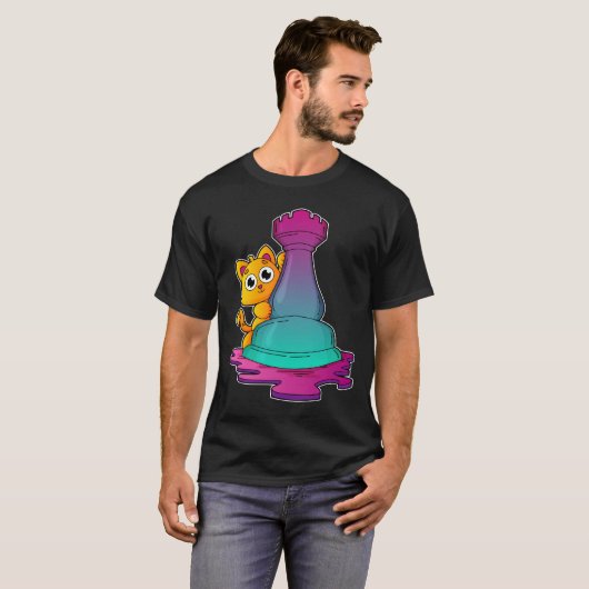 T-shirt Chat aux échecs avec pièce d'échecs Roche (Devant entier)