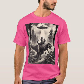 T-shirt Chat Avec Alien À Cheval Dinosaur T-Rex. Chat Et U
