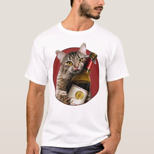 T-shirt Chat Avec Bouteille De Vin (Devant)
