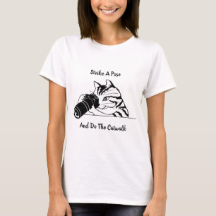 T-shirt Chat Avec Caméra Noir Et Blanc