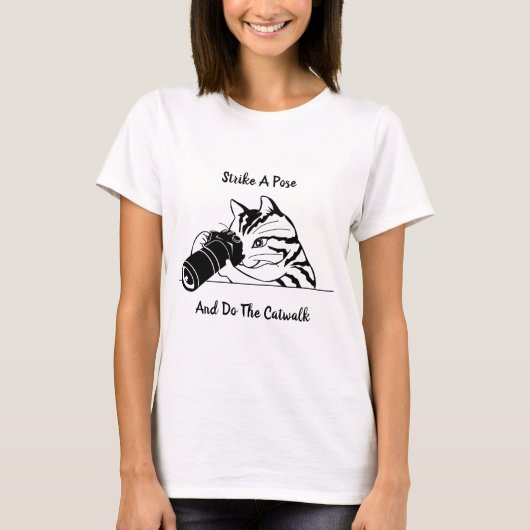 T-shirt Chat Avec Caméra Noir Et Blanc (Devant)