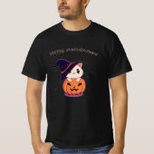 T-shirt Chat avec casquette sorcier à Halloween Jack-O-Lan (Devant)