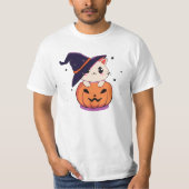 T-shirt Chat avec casquette sorcier à Halloween Jack-O-Lan (Devant)