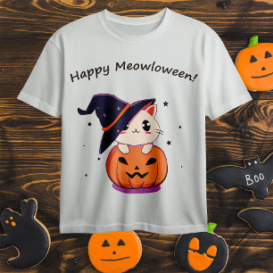 T-shirt Chat avec casquette sorcier à Halloween Jack-O-Lan
