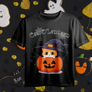 T-shirt Chat avec casquette sorcier à Halloween Jack-O-Lan