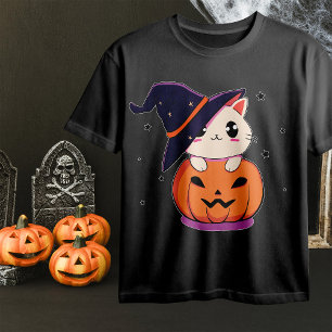 T-shirt Chat avec casquette sorcier à Halloween Jack-O-Lan
