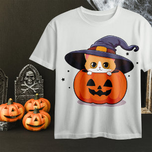 T-shirt Chat avec casquette sorcier à Halloween Jack-O-Lan