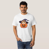 T-shirt Chat avec casquette sorcier à Halloween Jack-O-Lan (Devant entier)
