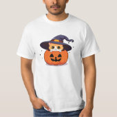 T-shirt Chat avec casquette sorcier à Halloween Jack-O-Lan (Devant)