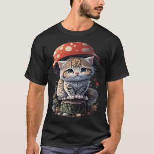 T-shirt Chat avec chapeau de champignon Mignon cottage cor