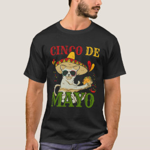 T-shirt Chat Avec Chapeau Mexicain Et Taco  5 Cinco De May